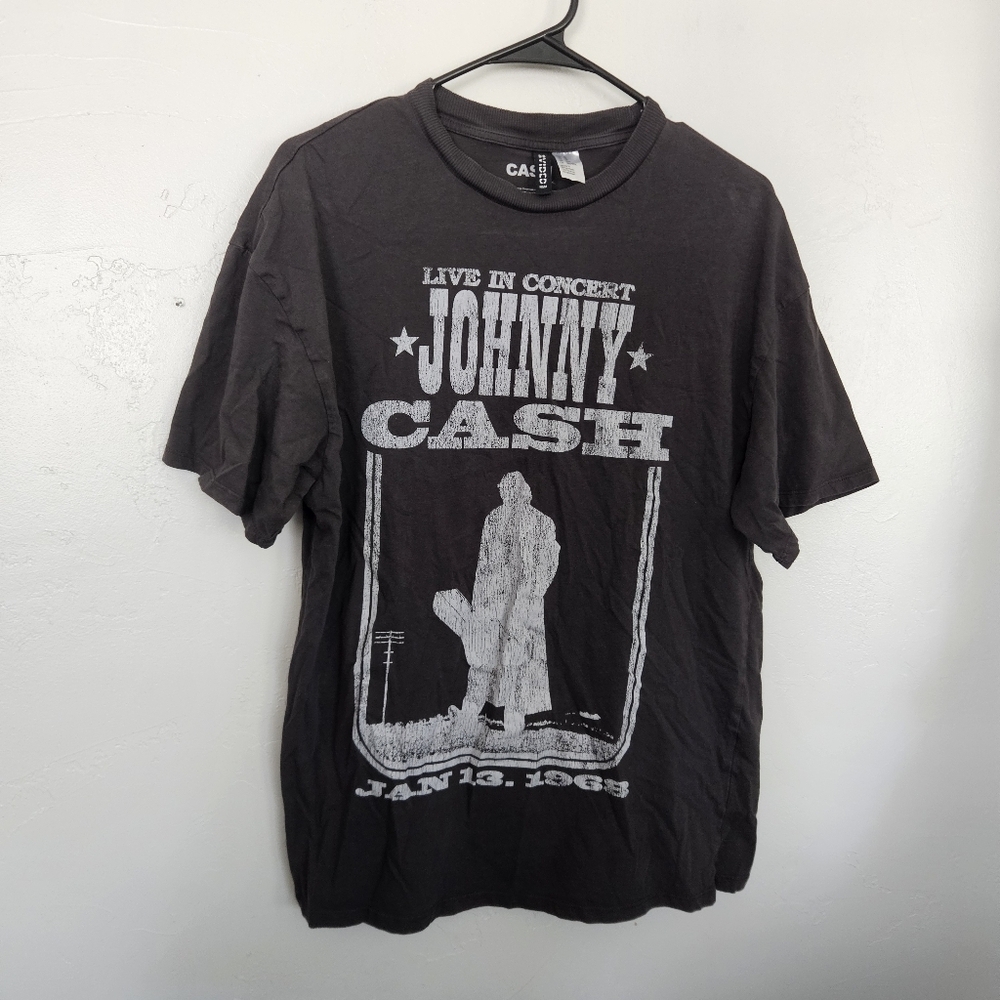H&M Johnny Cash Short Sleeve Graphic Tee Charcoal Grey Country Band Concert Top